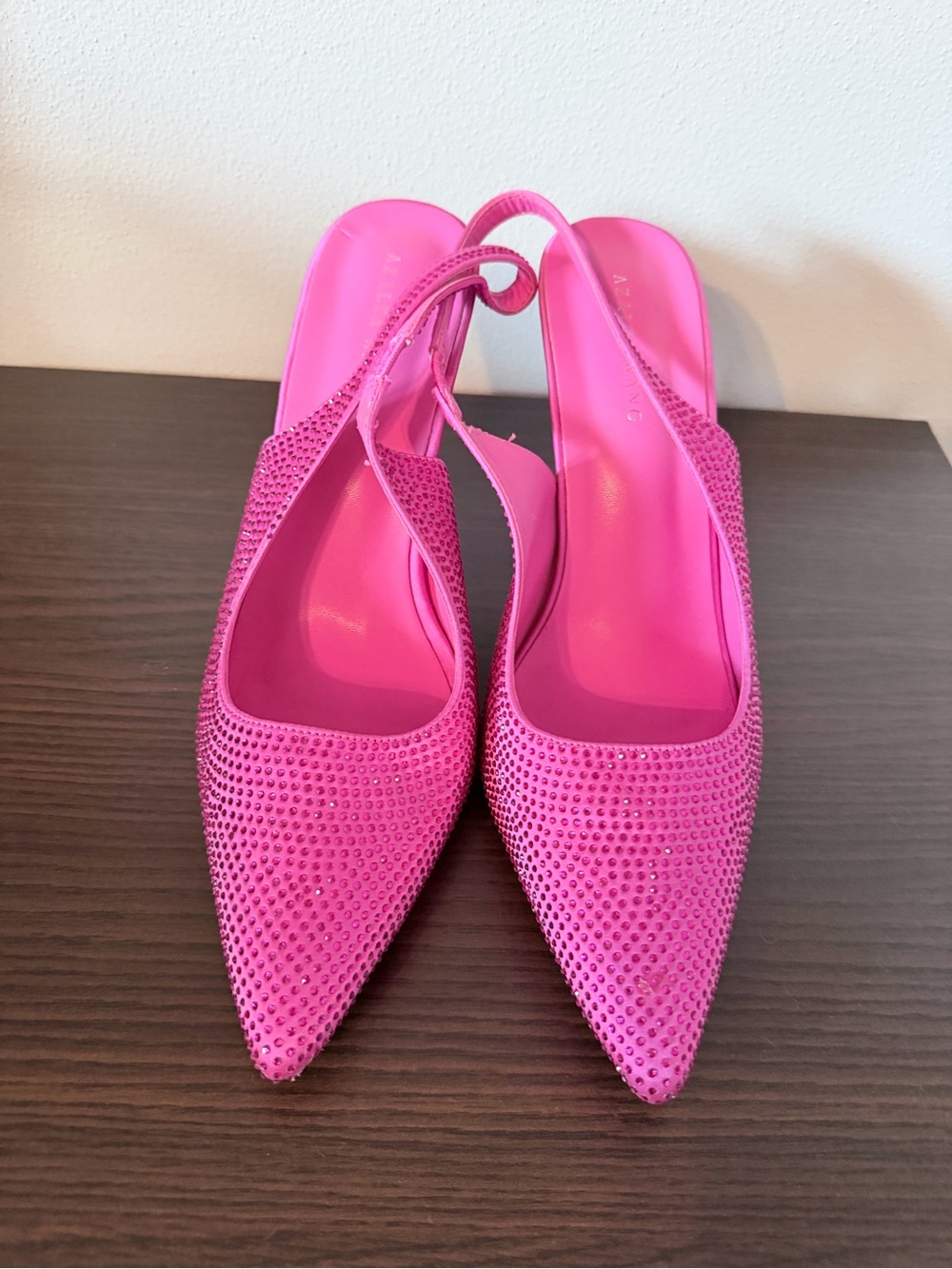 Slingback Rhinestone Pointed Toe Heels in Hot Pink